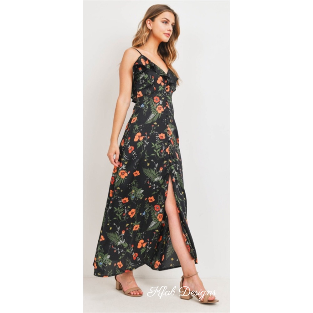 ❤️LAST! Black Floral Ruffle Adjustable Maxi Dress! - Picture 3 of 5